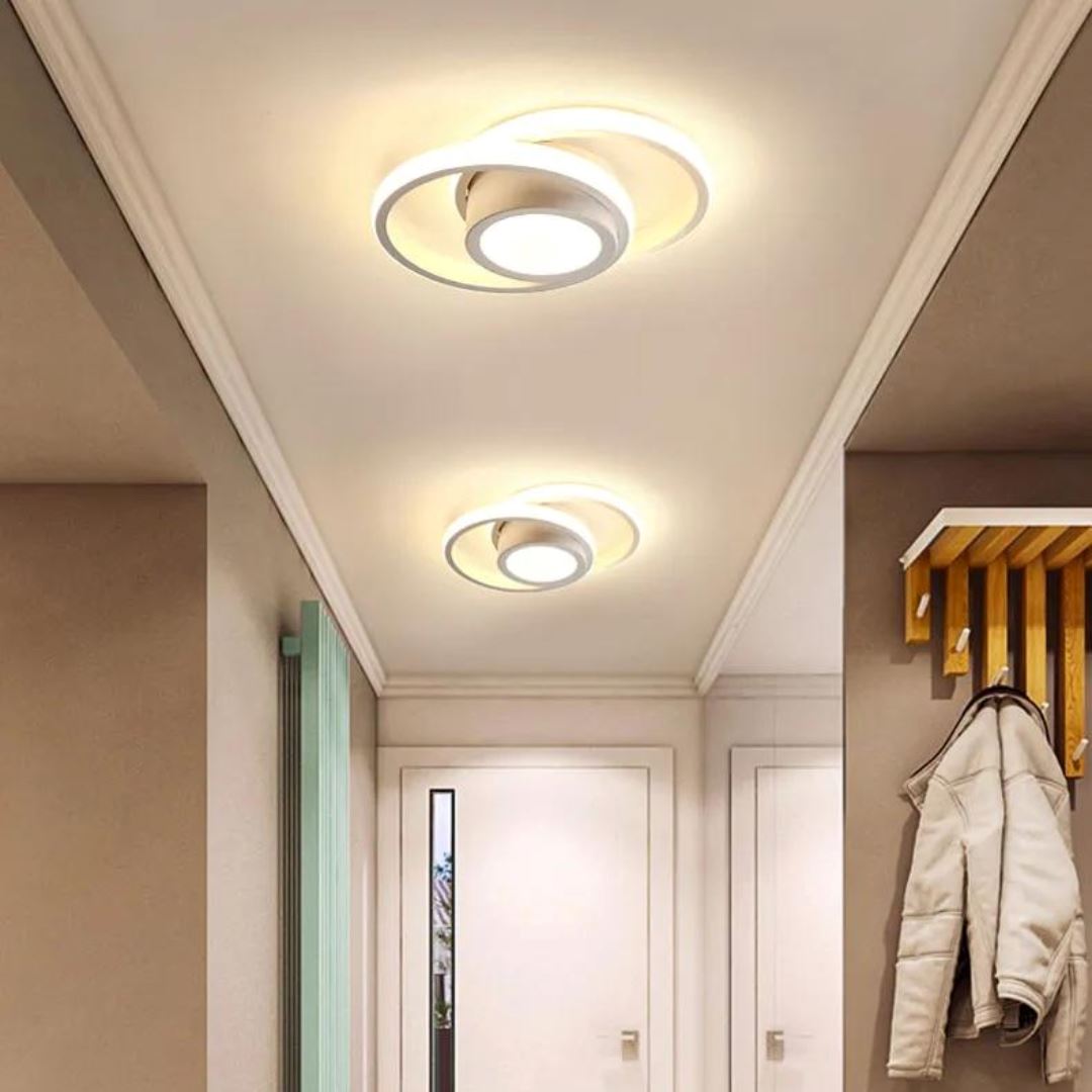 Luminária de Teto Plafon Sobrepor em Led Circular Duplo para Quarto Sala luzes Conceito Branco Quente 