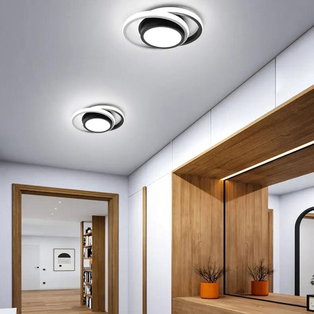 Luminária de Teto Plafon Sobrepor em Led Circular Duplo para Quarto Sala luzes Conceito Preto e Branco Fria 