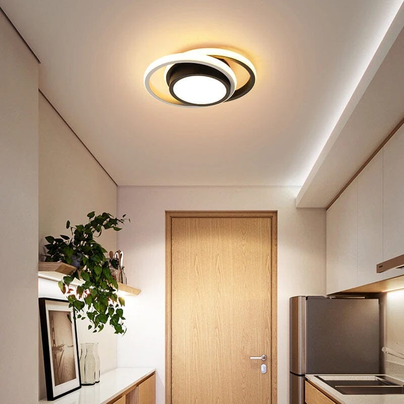 Luminária de Teto Plafon Sobrepor em Led Circular Duplo para Quarto Sala luzes Conceito Preto e Branco Quente 