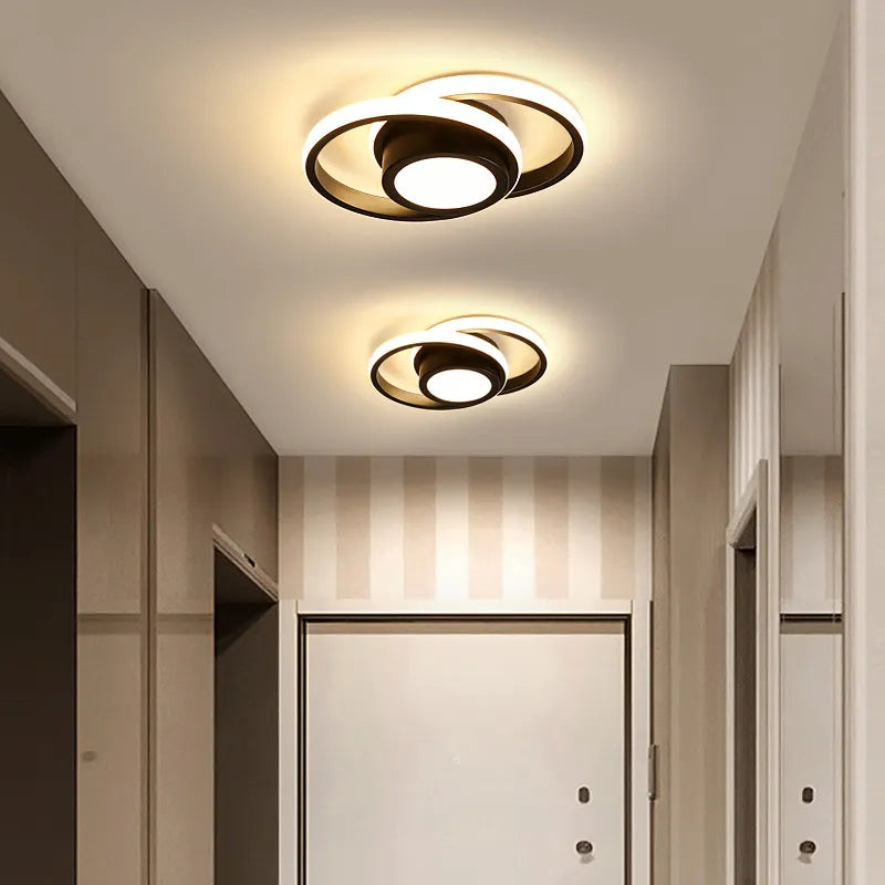 Luminária de Teto Plafon Sobrepor em Led Circular Duplo para Quarto Sala luzes Conceito Preto Quente 