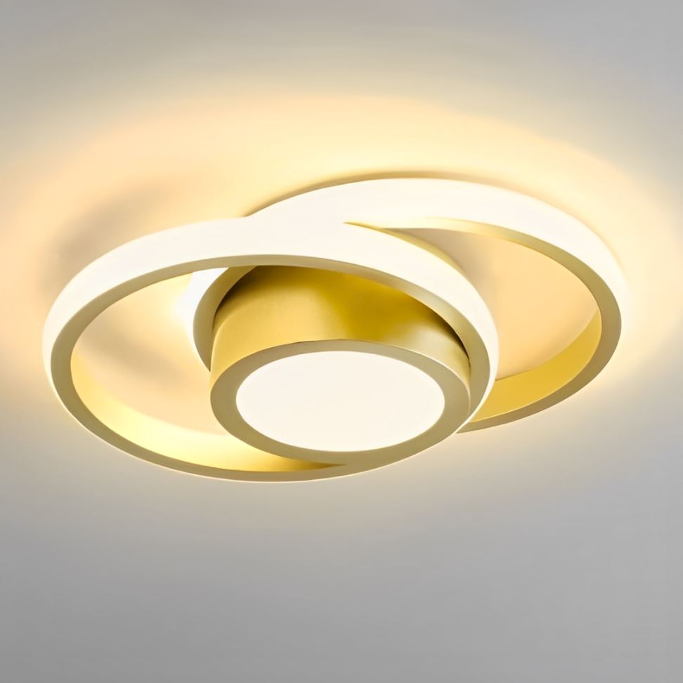 Luminária de Teto Plafon Sobrepor em Led Circular Duplo para Quarto Sala Plafon - 0009 Conceito Dourado Quente 