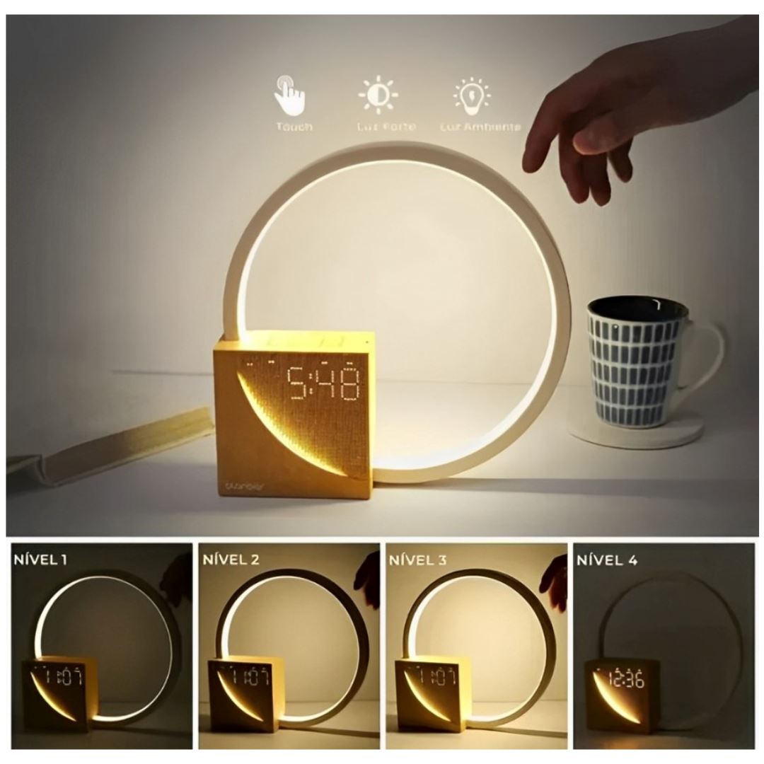Luminária Minimalista de Mesa e Relógio Digital Circuit LED (22,5cm) Abajur - 0040 Conceito 