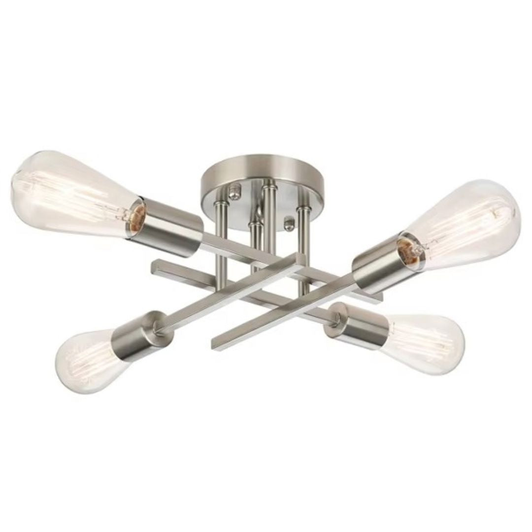 Lustre Luminária de Teto Flash Mount (04 lâmpadas) Lustre - 0014 Conceito Cinza Cromado 