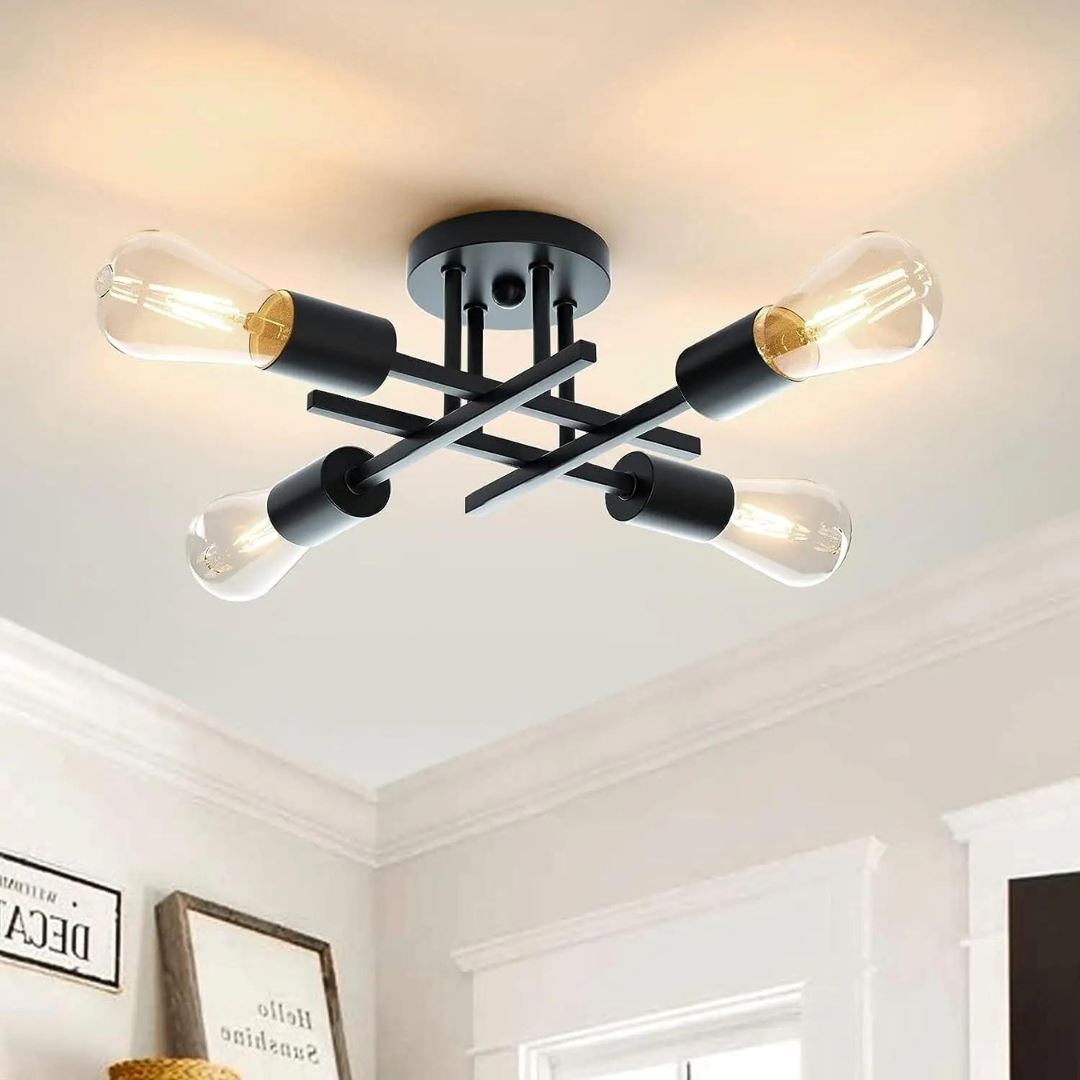 Lustre Luminária de Teto Flash Mount (04 lâmpadas) Lustre - 0014 Conceito Preto 