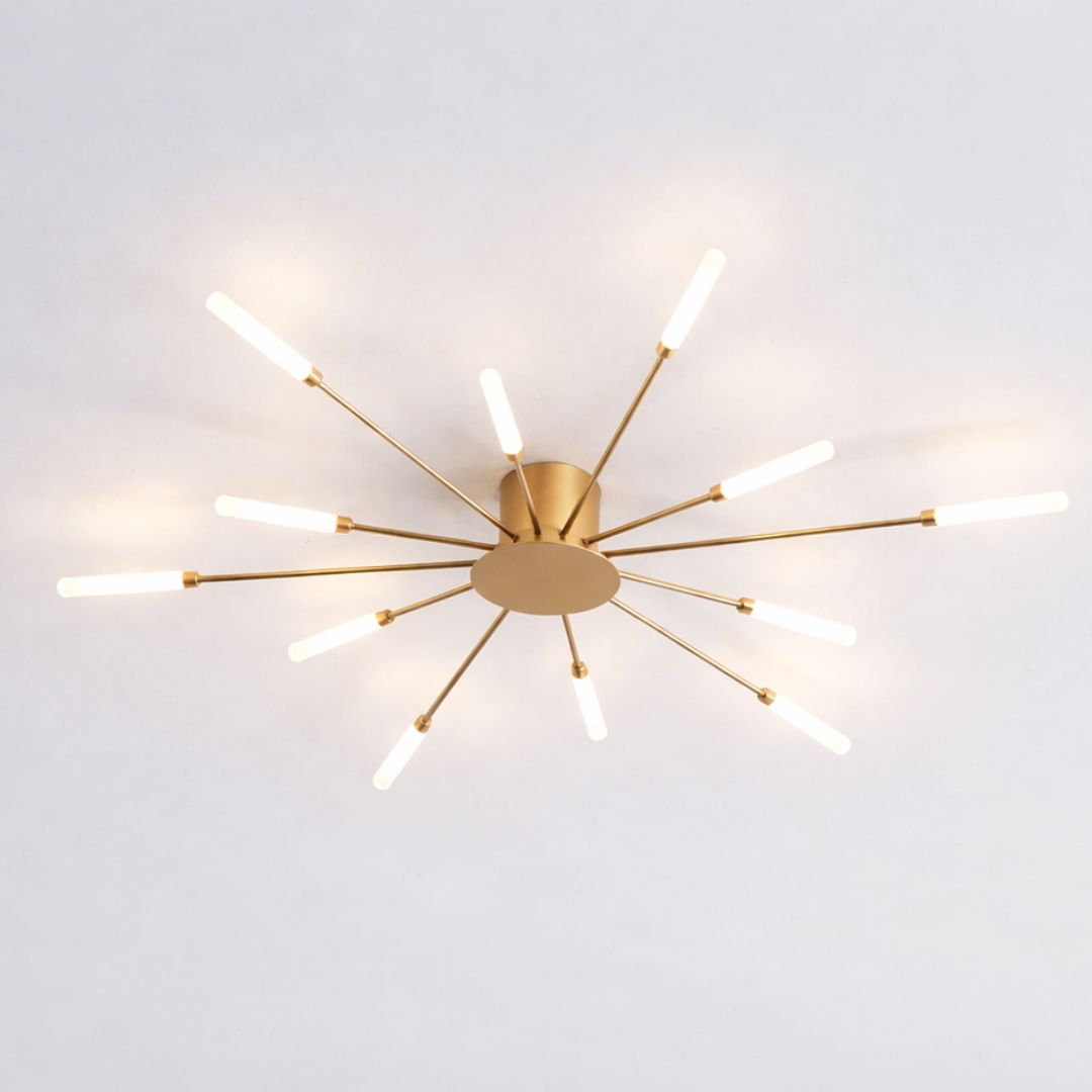 Lustre Luminária de Teto Nórdico Sputnik de Led (12 hastes) Lustre - 0021 Conceito Dourado Quente 