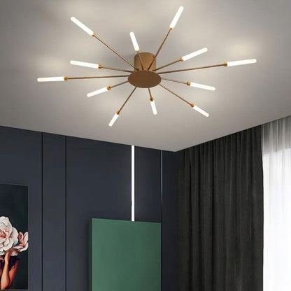Lustre Luminária de Teto Nórdico Sputnik de Led (12 hastes) Lustre - 0021 Conceito Dourado Quente 