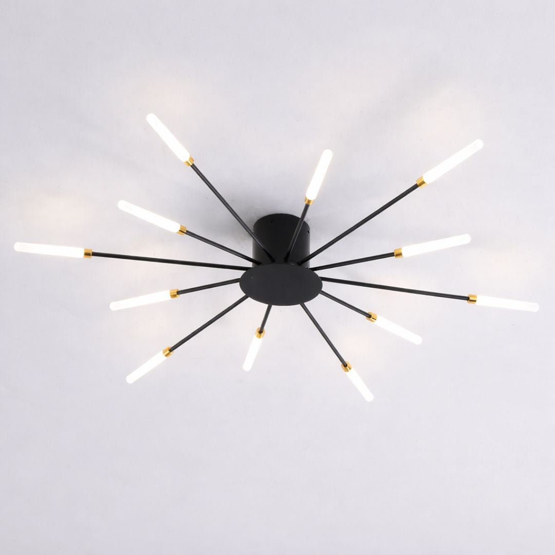 Lustre Luminária de Teto Nórdico Sputnik de Led (12 hastes) Lustre - 0021 Conceito Preto Quente 
