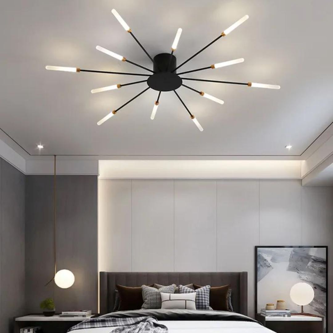 Lustre Luminária de Teto Nórdico Sputnik de Led (12 hastes) Lustre - 0021 Conceito Preto Quente 