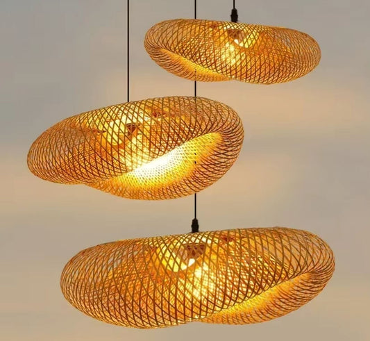 Lustre Pendente Artesanal Rattan Bambu 38cm ### Conceito 01 Unidade 