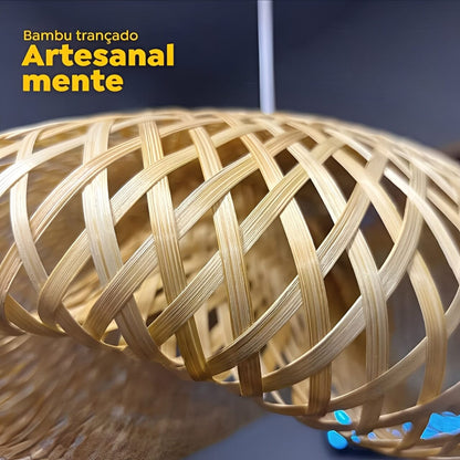 Lustre Pendente Artesanal Rattan Bambu Pendente - 0061 Conceito 