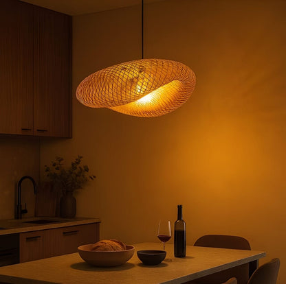 Lustre Pendente Artesanal Rattan Bambu Pendente - 0061 Conceito 