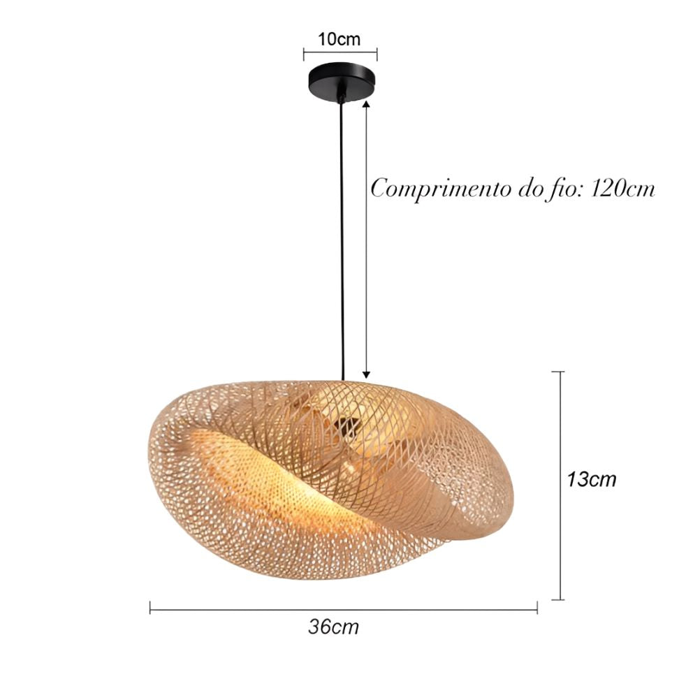 Lustre Pendente Artesanal Rattan Bambu Pendente - 0061 Conceito 