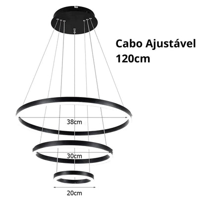 Lustre Pendente Circular Triplo em Led para Sala Jantar Lustre - 0024 Conceito 