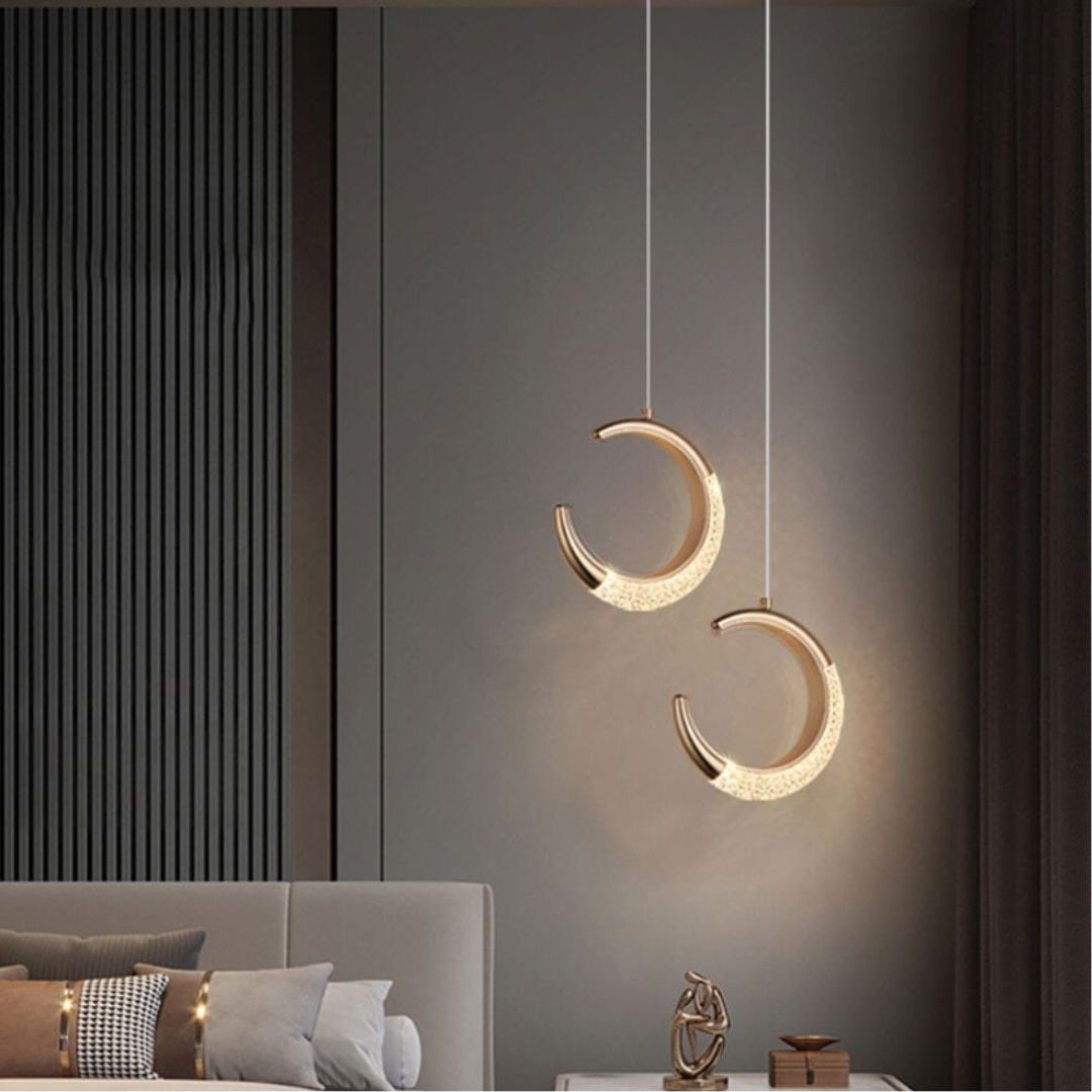 Lustre Pendente de Luxo Dourado Lua Cristal Pendente - 0012 Conceito 