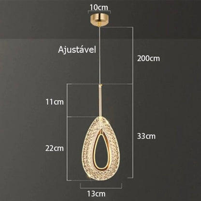 Lustre Pendente de Luxo em Gota Cristal Pendente - 0014 Conceito 
