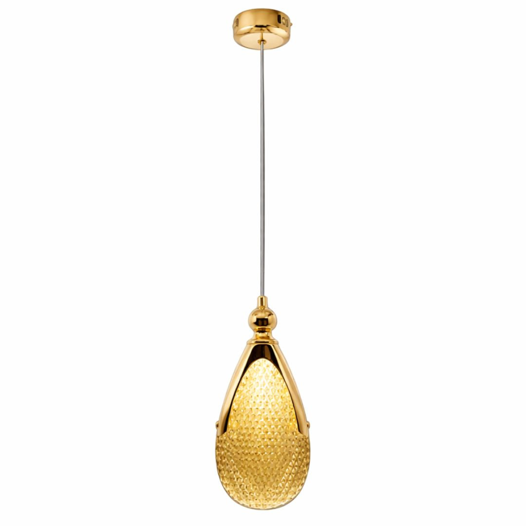 Lustre Pendente de Luxo Gota Dourado 3 Tons Pendente - 0030 Conceito 