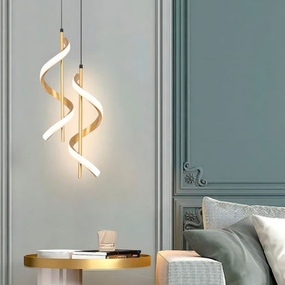 Lustre Pendente Duplo em Espiral Dourado de Led Pendente - 0033 Conceito 