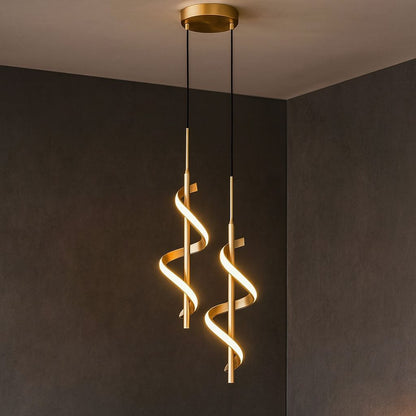 Lustre Pendente Duplo em Espiral Dourado de Led Pendente - 0033 Conceito 