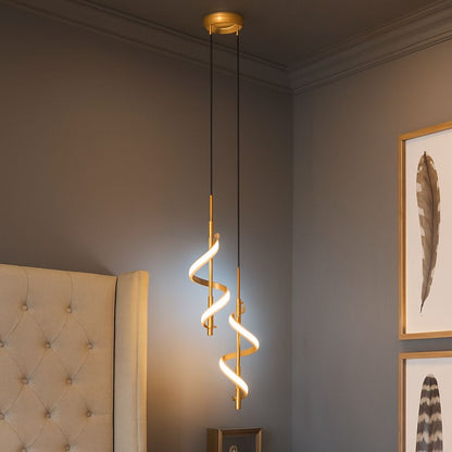 Lustre Pendente Duplo em Espiral Dourado de Led Pendente - 0033 Conceito Fria 