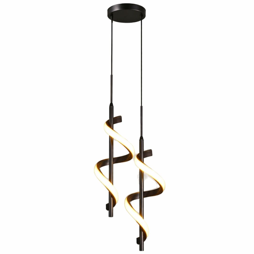Lustre Pendente Duplo em Espiral Preto de Led Pendente - 0034 Conceito 