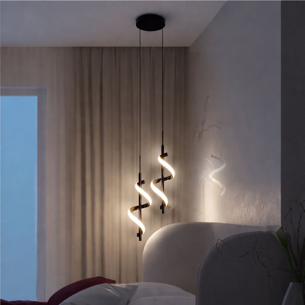 Lustre Pendente Duplo em Espiral Preto de Led Pendente - 0034 Conceito Fria 
