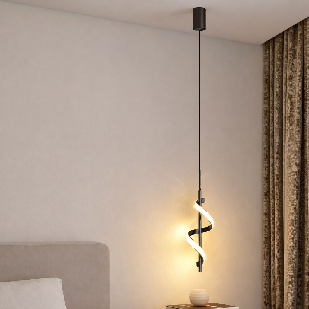 Lustre Pendente em Espiral Preto de Led Pendente - 0026 Conceito 