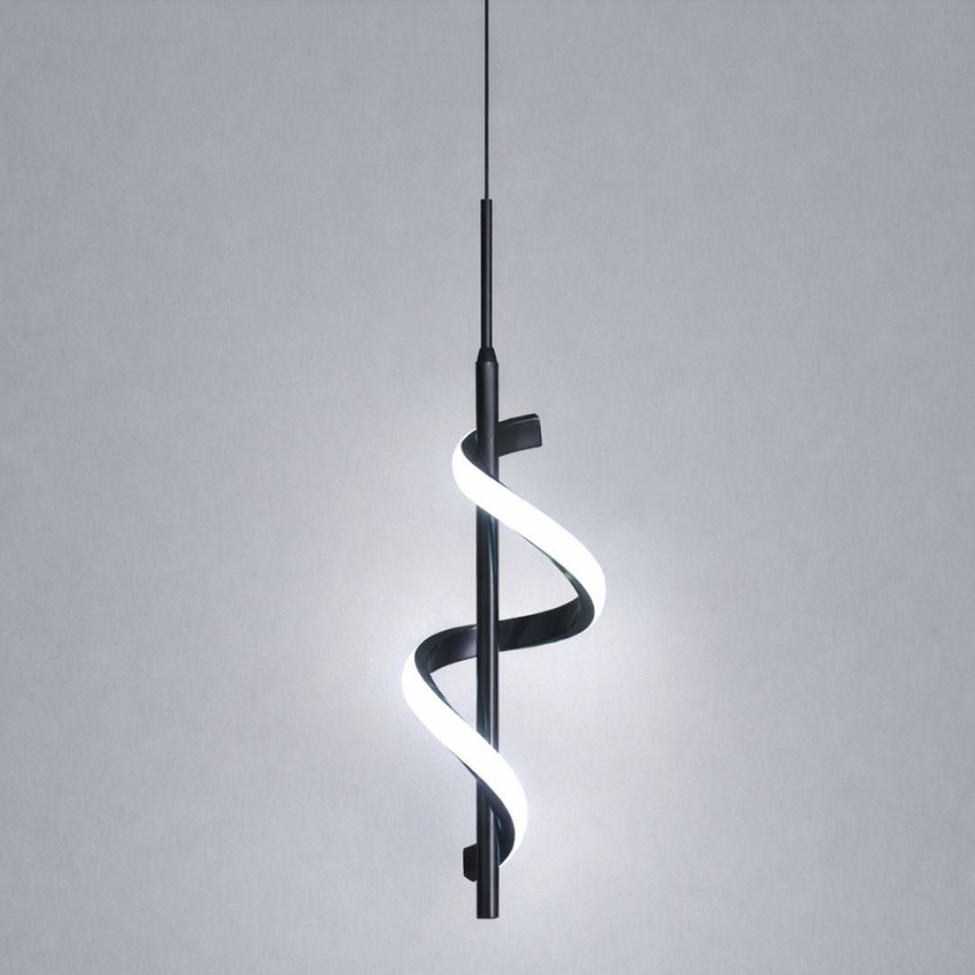 Lustre Pendente em Espiral Preto de Led Pendente - 0026 Conceito Fria 