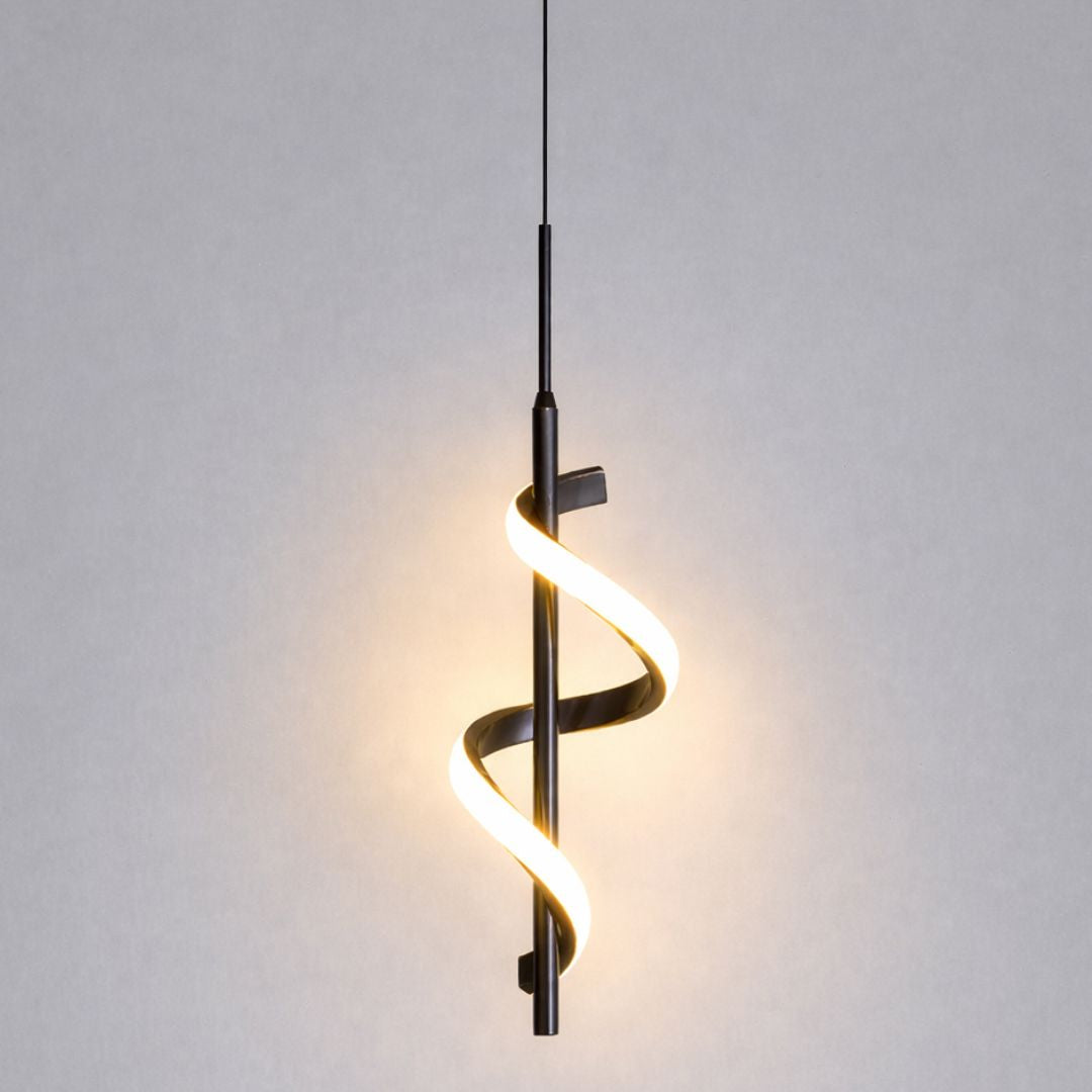 Lustre Pendente em Espiral Preto de Led Pendente - 0026 Conceito Quente 