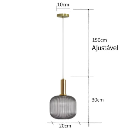 Lustre Pendente Luxuoso Retrô Glass Gray Conceito 