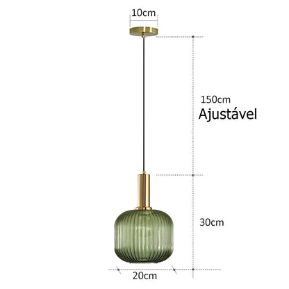 Lustre Pendente Luxuoso Retrô Glass Green Conceito 