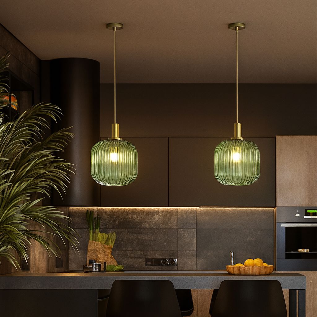 Lustre Pendente Luxuoso Retrô Glass Green Conceito 