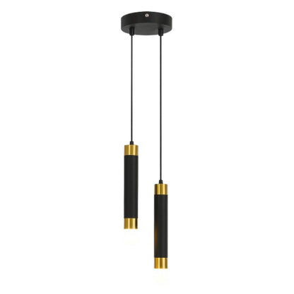 Lustre Pendente Minimalista Linear Duplo em Led Conceito Preto e Dourado Quente 