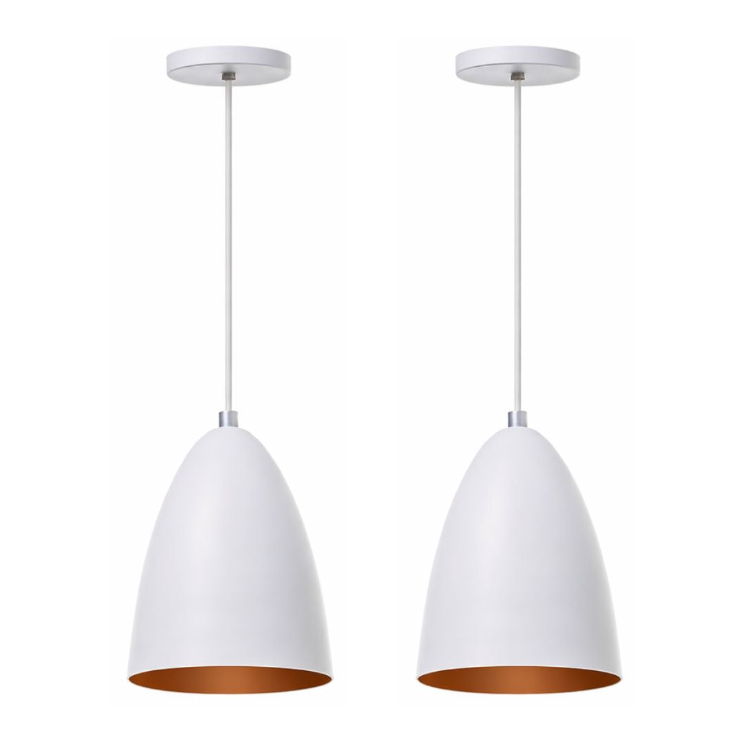 Lustre Pendente Nórdico Ivor (O Par) Pendente - 0018 Conceito 01 Par Branco com cobre (interno) 