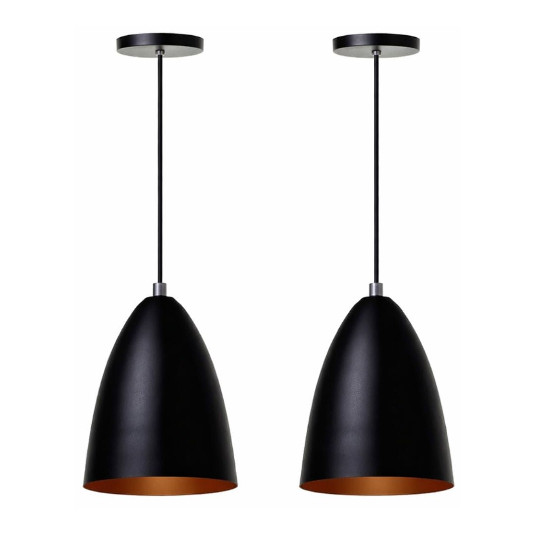 Lustre Pendente Nórdico Ivor (O Par) Pendente - 0018 Conceito 01 Par Preto com cobre (interno) 