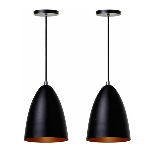 Lustre Pendente Nórdico Ivor (O Par) Pendente - 0018 Conceito 01 Par Preto com cobre (interno) 