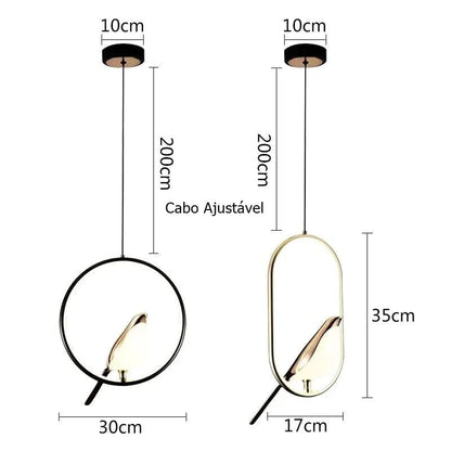 Lustre Pendente Pássaro Dourado luzes Conceito 