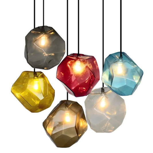Lustre Pendente Vintage Stone Glass Colors 18cm Conceito 