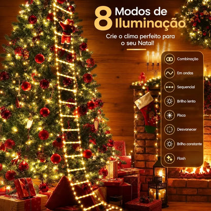 Papai Noel na Escada Decoração de Natal Luz Led Christmas