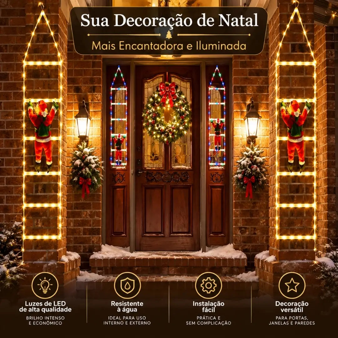 Papai Noel na Escada Decoração de Natal Luz Led Christmas