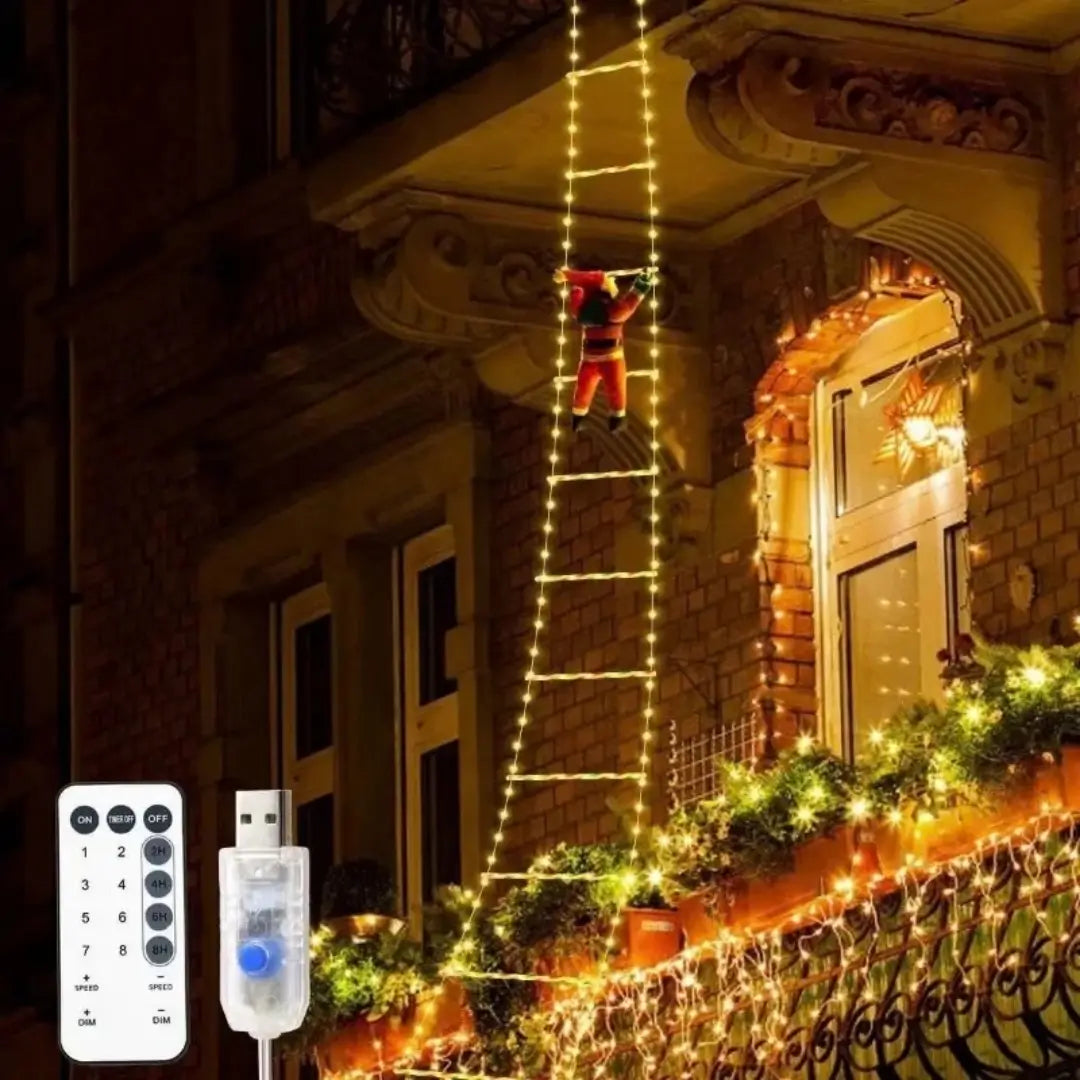Papai Noel na Escada Decoração de Natal Luz Led Christmas