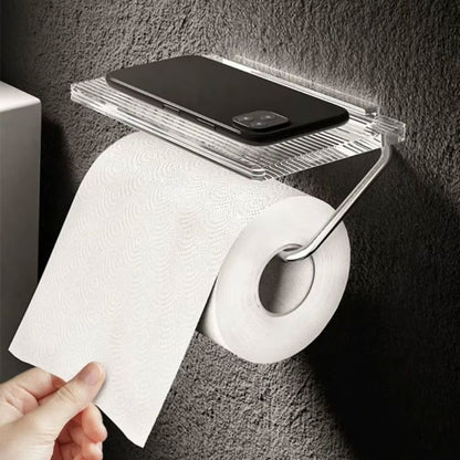 Porta Papel Higiênico de Parede com Prateleira Acrílica Lumière Conceito Prata 