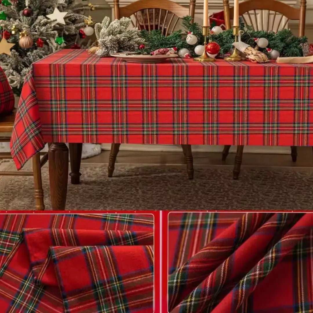 Toalha de Mesa Natal Xadrez Decoração Natalina Vermelha