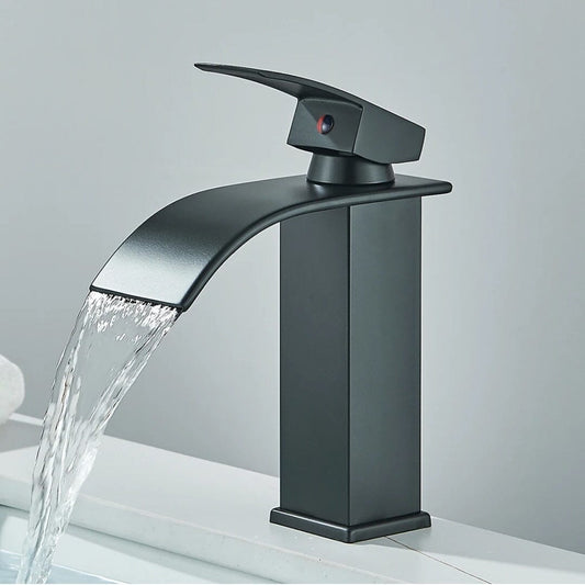 Torneira Monocomando Cascata Slim 19cm - Aço inoxidável e Água Quente e Fria TorneiraLavabo - 0009 YuDome Preta 