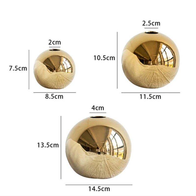 Vaso de Esfera Dourado em Cerâmica Vaso - 0003 Conceito 