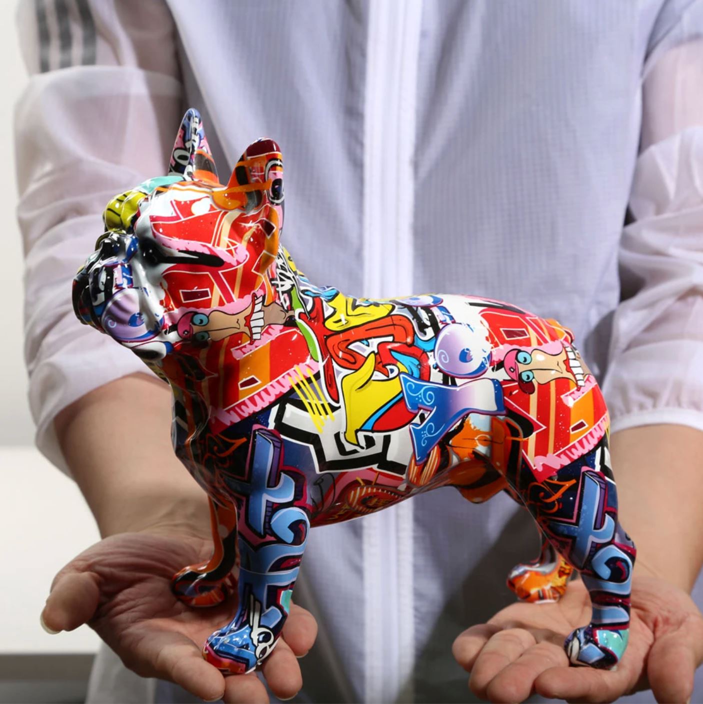 Escultura Bulldog Francês Grafite Street & Colors projeto-150 
