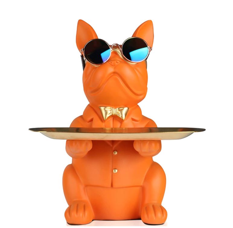 Escultura Bulldog Francês Mordomo aparador chave Conceito Alaranjado 