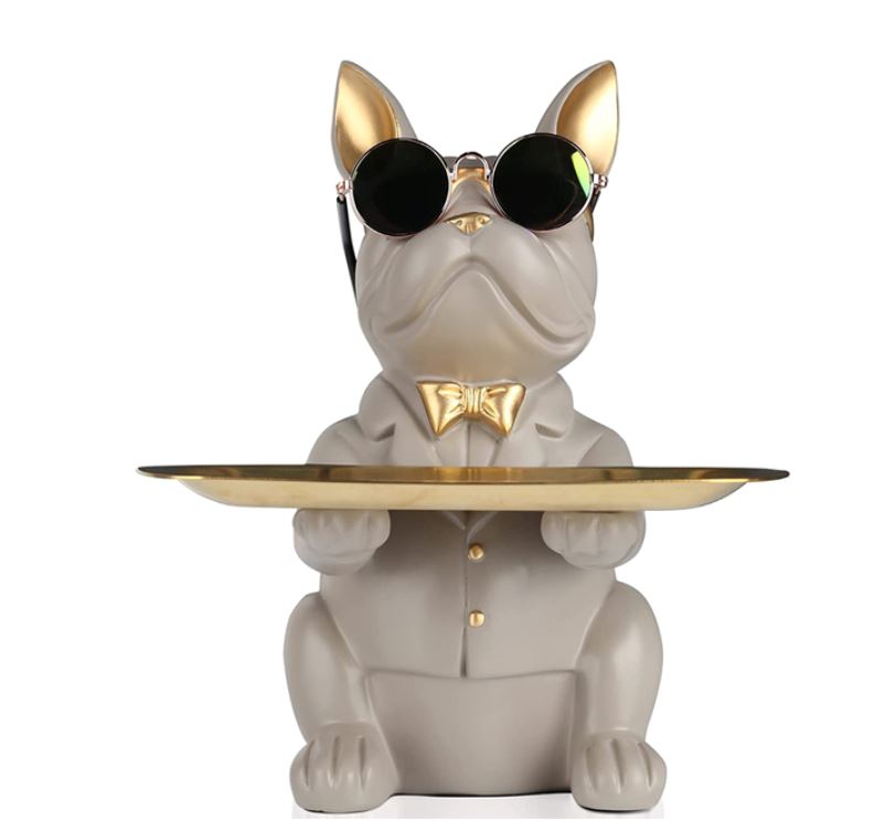 Escultura Bulldog Francês Mordomo aparador chave Conceito Cinza 