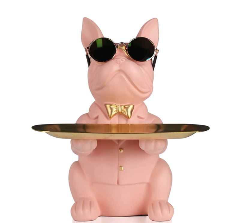 Escultura Bulldog Francês Mordomo aparador chave Conceito Rosa 