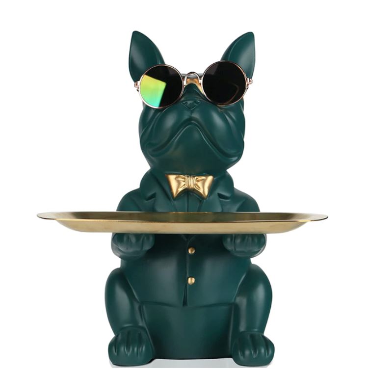 Escultura Bulldog Francês Mordomo aparador chave Conceito Verde 