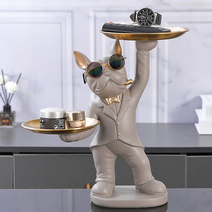 Escultura Bulldog Francês Mordomo Divertido Conceito Cinza 